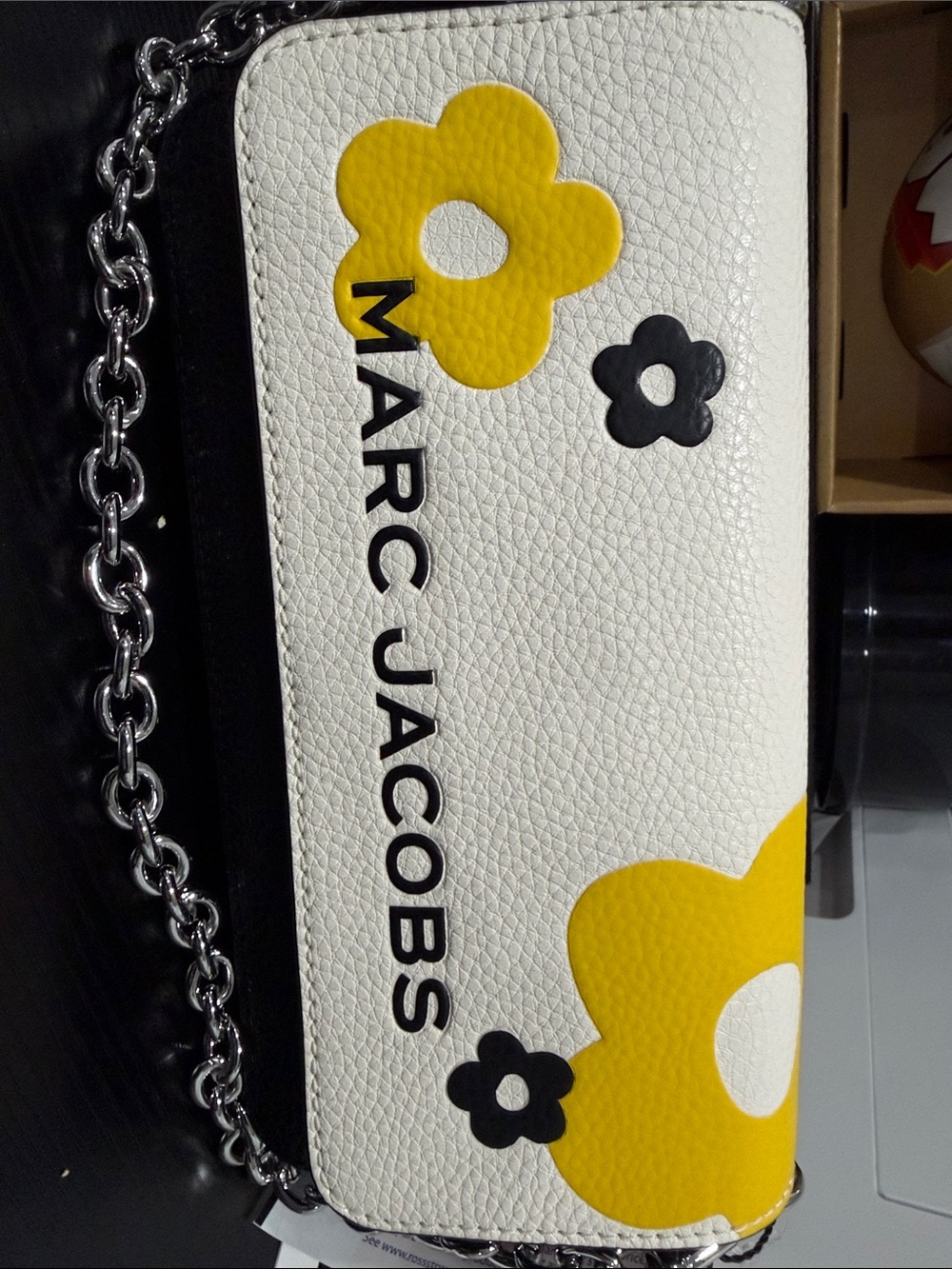 Marc Jacobs White Leather Crossbody with Yellow & Black Floral Appliqués